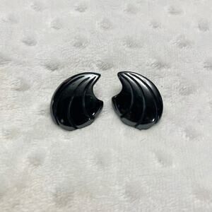 Vintage Trifari Black Enamel Wave Design Stud Earrings